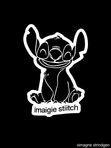 imagine stitch from "lilo and stitch" vinyl sticker design, black and white, high contrast, silhouette, minimal detail, isolated object, vector style, no background ,no color   --raw