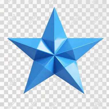 A blue 3D star, top-down view, white blank background