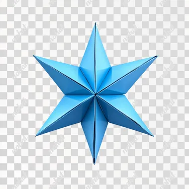 A blue 3D star, top-down view, white blank background
