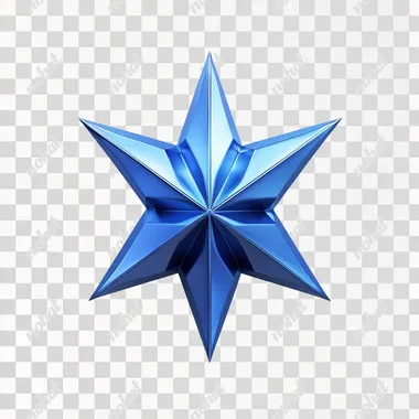 A blue 3D star, top-down view, white blank background