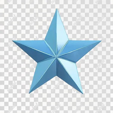 A blue 3D star, top-down view, white blank background