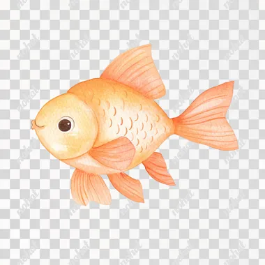 simple watercolor illustration of a Cute goldfish. in the style of Jon Klassen. isolated on a white background, minimal style, soft colors, children's book aesthetic, no shadows  drobq9j