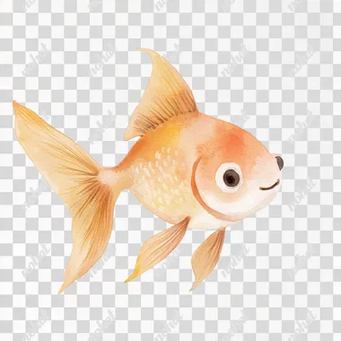 simple watercolor illustration of a Cute goldfish. in the style of Jon Klassen. isolated on a white background, minimal style, soft colors, children's book aesthetic, no shadows  drobq9j