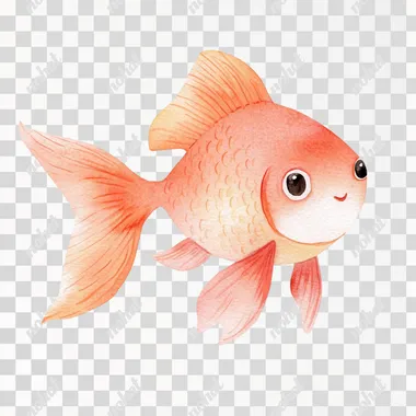 simple watercolor illustration of a Cute goldfish. in the style of Jon Klassen. isolated on a white background, minimal style, soft colors, children's book aesthetic, no shadows  drobq9j