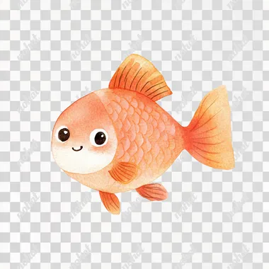 simple watercolor illustration of a Cute goldfish. in the style of Jon Klassen. isolated on a white background, minimal style, soft colors, children's book aesthetic, no shadows  drobq9j