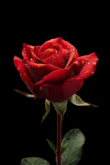 A red rose flower on a black background, front view, suitable for a mobile wallpaper.