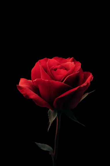 A red rose flower on a black background, front view, suitable for a mobile wallpaper.