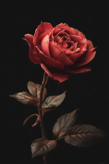 A red rose flower on a black background, front view, suitable for a mobile wallpaper.