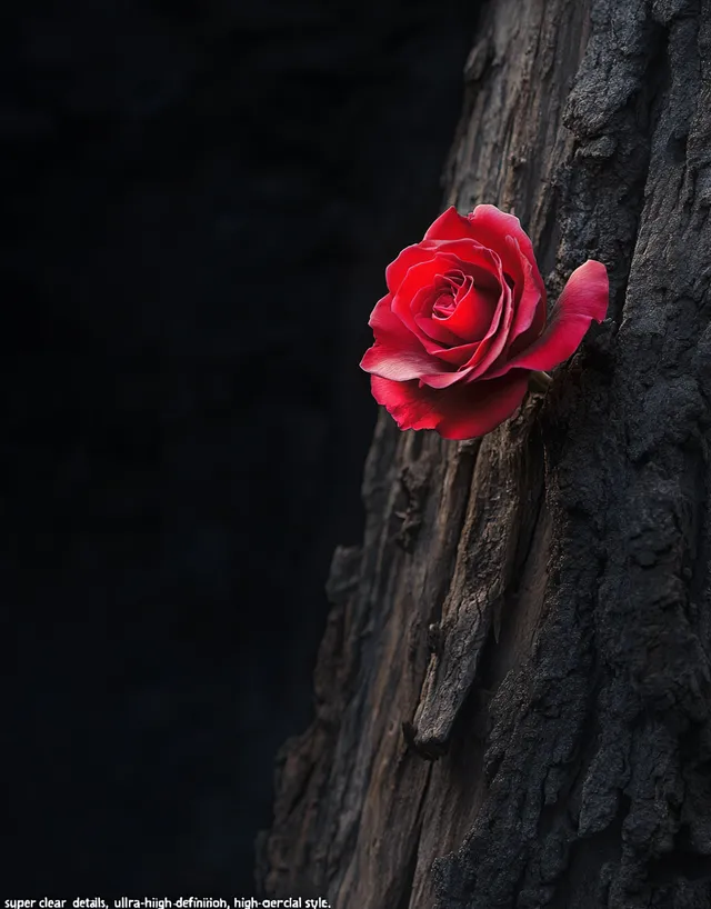 Whispers of Nature: A Red Rose on Ancient Wood