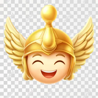 an emoji of the god mercury smiling with a golden winged helmet