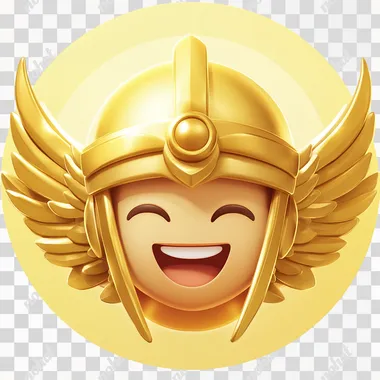 an emoji of the god mercury smiling with a golden winged helmet