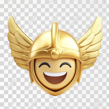 an emoji of the god mercury smiling with a golden winged helmet