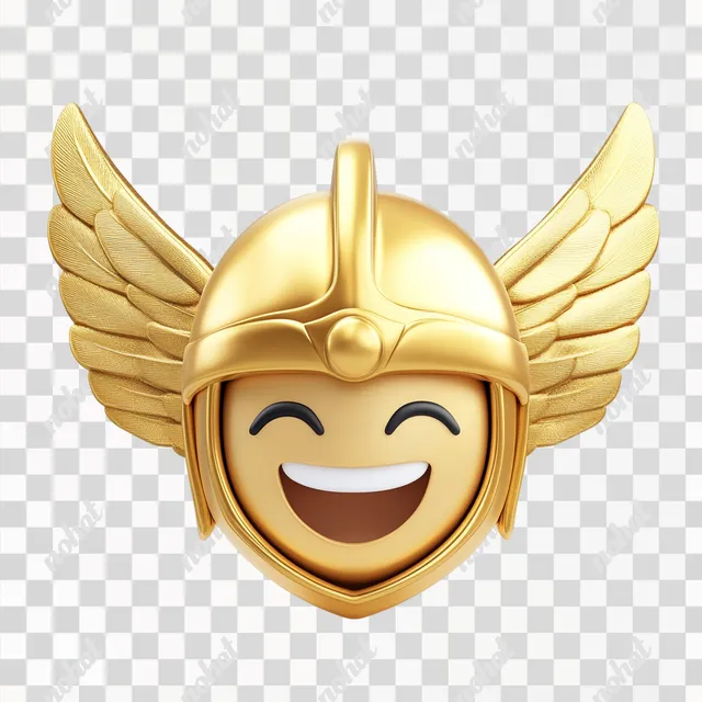 PNG Gold winged helmet emoji of Mercury god smiling, Roman mythology symbol