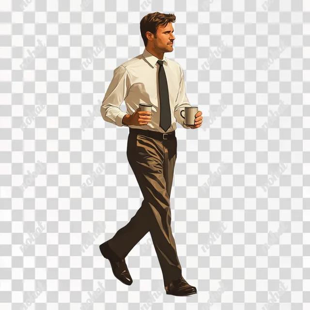 Busy Office Man with Mug on the Move