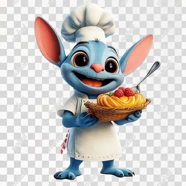 image of stitch character as a pastry chef with white background