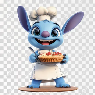 image of stitch character as a pastry chef with white background