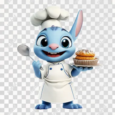 image of stitch character as a pastry chef with white background