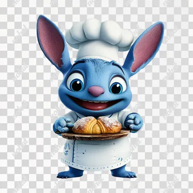 image of stitch character as a pastry chef with white background