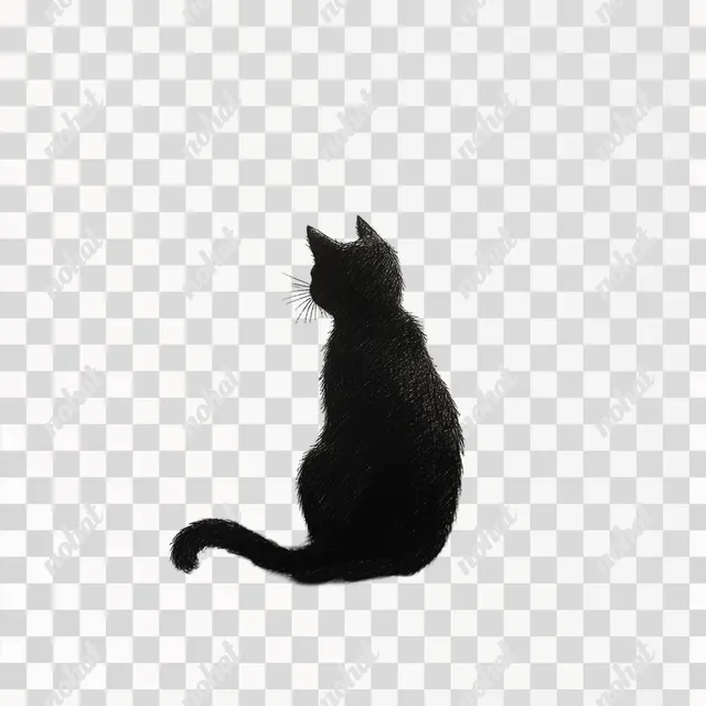 PNG Black Cat Silhouette Sitting on Window Sill in Cozy Living Room