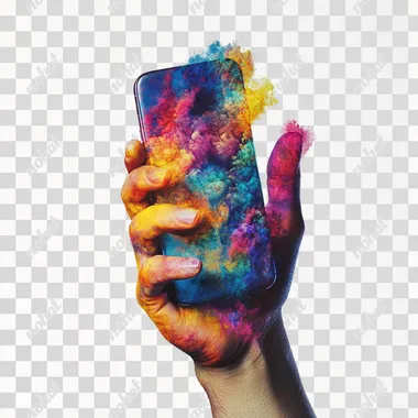 Hand with smartphone on white background