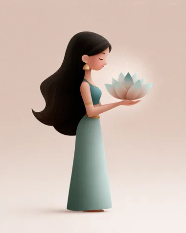 hariyali teej goddess parvati blessing illustration with lotus aura, pastel minimalistic illustration  --s 250   mdpkock