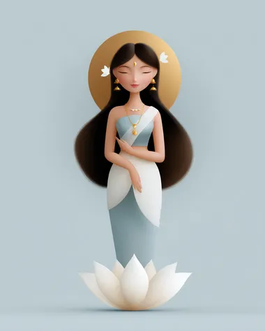 hariyali teej goddess parvati blessing illustration with lotus aura, pastel minimalistic illustration  --s 250   mdpkock