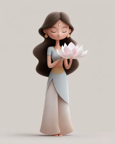 hariyali teej goddess parvati blessing illustration with lotus aura, pastel minimalistic illustration  --s 250   mdpkock