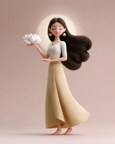hariyali teej goddess parvati blessing illustration with lotus aura, pastel minimalistic illustration  --s 250   mdpkock