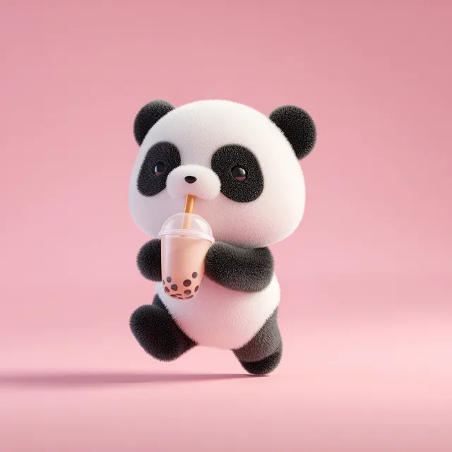 Cute Panda Enjoying Bubble Tea in Cartoon Style