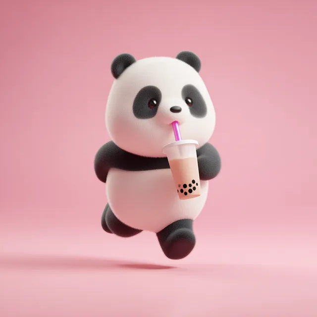 Cute Panda Drinking Bubble Tea