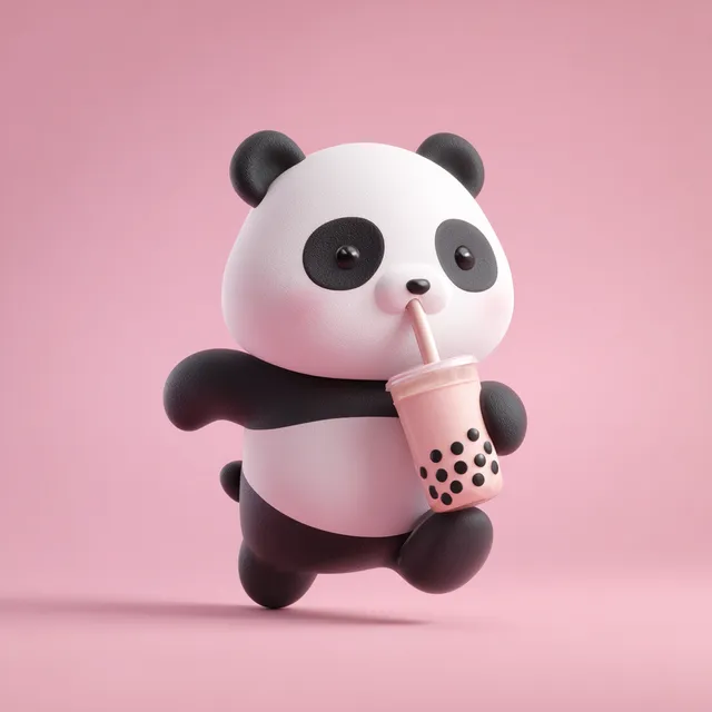 Cute Panda Enjoying Bubble Tea in Cartoon Style
