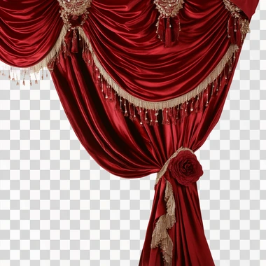 red luxurious curtain, white background
