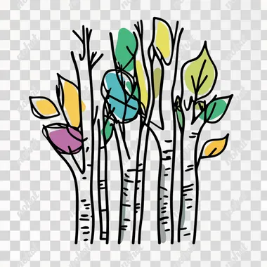png white background, thick black outlines, in the style of colored animated illustrations, logo for a company called Paper Birch Studios, text based