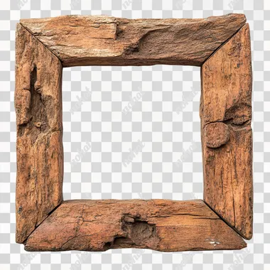 sqaure rustic wooden frame in with natural textures like weathered wood, bark, and vintage carvings. The frame should have a warm, earthy tone and be arranged individually on a plain white background