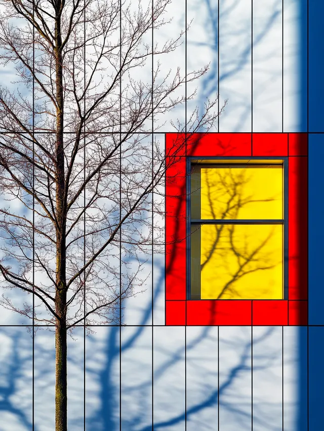 Colorful Architectural Photography of a House with Tree in Front