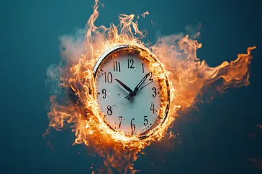 clock with timer burns with fire, blue background,