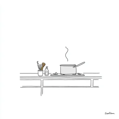 simple line Darwing Home is where we cook pasta again. Make me cute minimalist illustration style of shel silverstein It should be cute minimal a couple cocking pasta in cute senario