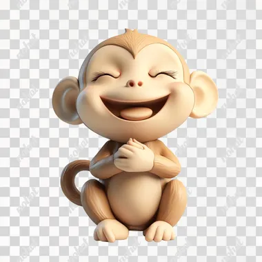 A cute litte happy monkey in 3d render , like plastic matte finish material closed eyes expresing happiness, this is for personal care products and white background