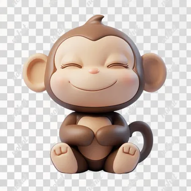 A cute litte happy monkey in 3d render , like plastic matte finish material closed eyes expresing happiness, this is for personal care products and white background
