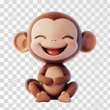 A cute litte happy monkey in 3d render , like plastic matte finish material closed eyes expresing happiness, this is for personal care products and white background
