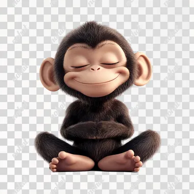 A cute litte happy monkey in 3d render , like plastic matte finish material closed eyes expresing happiness, this is for personal care products and white background