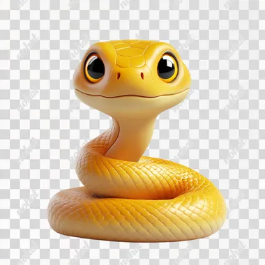 A cartoon golden snake 3D icon, simple design, white background, Pixar style, cartoon style, 3D illustration, smooth rendering and high resolution. --s 250