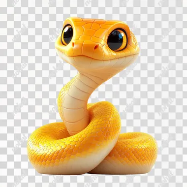 A cartoon golden snake 3D icon, simple design, white background, Pixar style, cartoon style, 3D illustration, smooth rendering and high resolution. --s 250