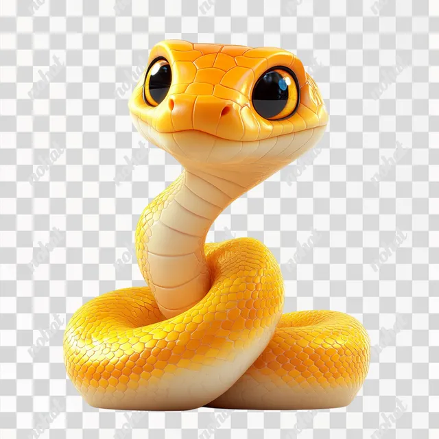 Charming 3D Cartoon Golden Snake Icon in Pixar Style