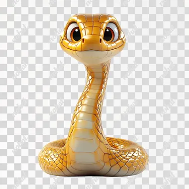 A cartoon golden snake 3D icon, simple design, white background, Pixar style, cartoon style, 3D illustration, smooth rendering and high resolution. --s 250