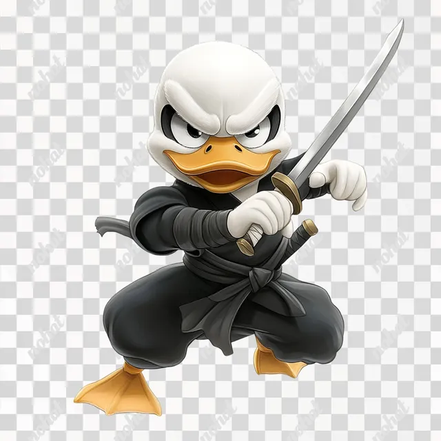 PNG Master Quack, an epic ninja duck warrior wielding a sword in battle