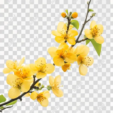 Yellow blossoms, white background