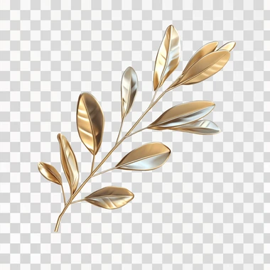 Olive branch, victory, in the form of golden, shiny ornaments, 3d, white background, realistic