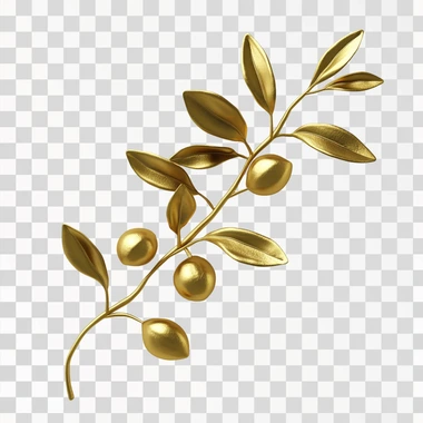 Olive branch, victory, in the form of golden, shiny ornaments, 3d, white background, realistic