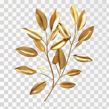 Olive branch, victory, in the form of golden, shiny ornaments, 3d, white background, realistic